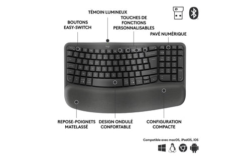 Clavier ergonomique sans fil Logitech Wave Keys Bluetooth DeskLab